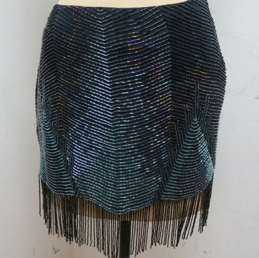 ISO Haute Hippie navy beaded fringe skirt in sz6